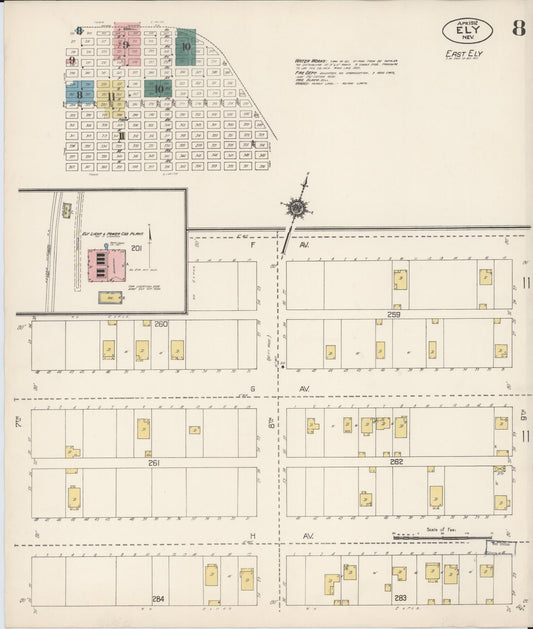 Sanborn Fire Insurance Map from Ely, White Pine County, Nevada (1912), Sheet #0008 - Historic Sanborn Fire Insurance Map Print, vintage old map wall art, antique decor, genealogy gift, Nevada Nevada map