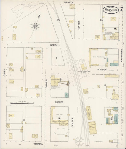 Sanborn Fire Insurance Map from Redding, Shasta County, California (1889), Sheet #0007 - Complete Map Set gallery image, historic Sanborn map, vintage wall art, California California