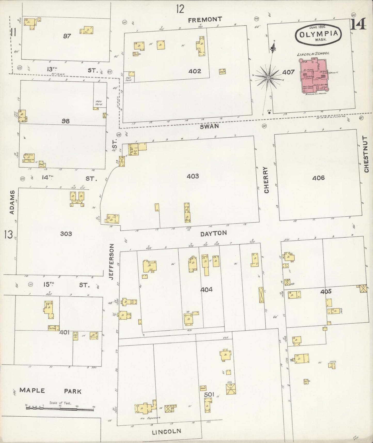 Sanborn Fire Insurance Map from Olympia, Thurston County, Washington (1896), Sheet #0014 - Complete Map Set gallery image, historic Sanborn map, vintage wall art, Washington Washington