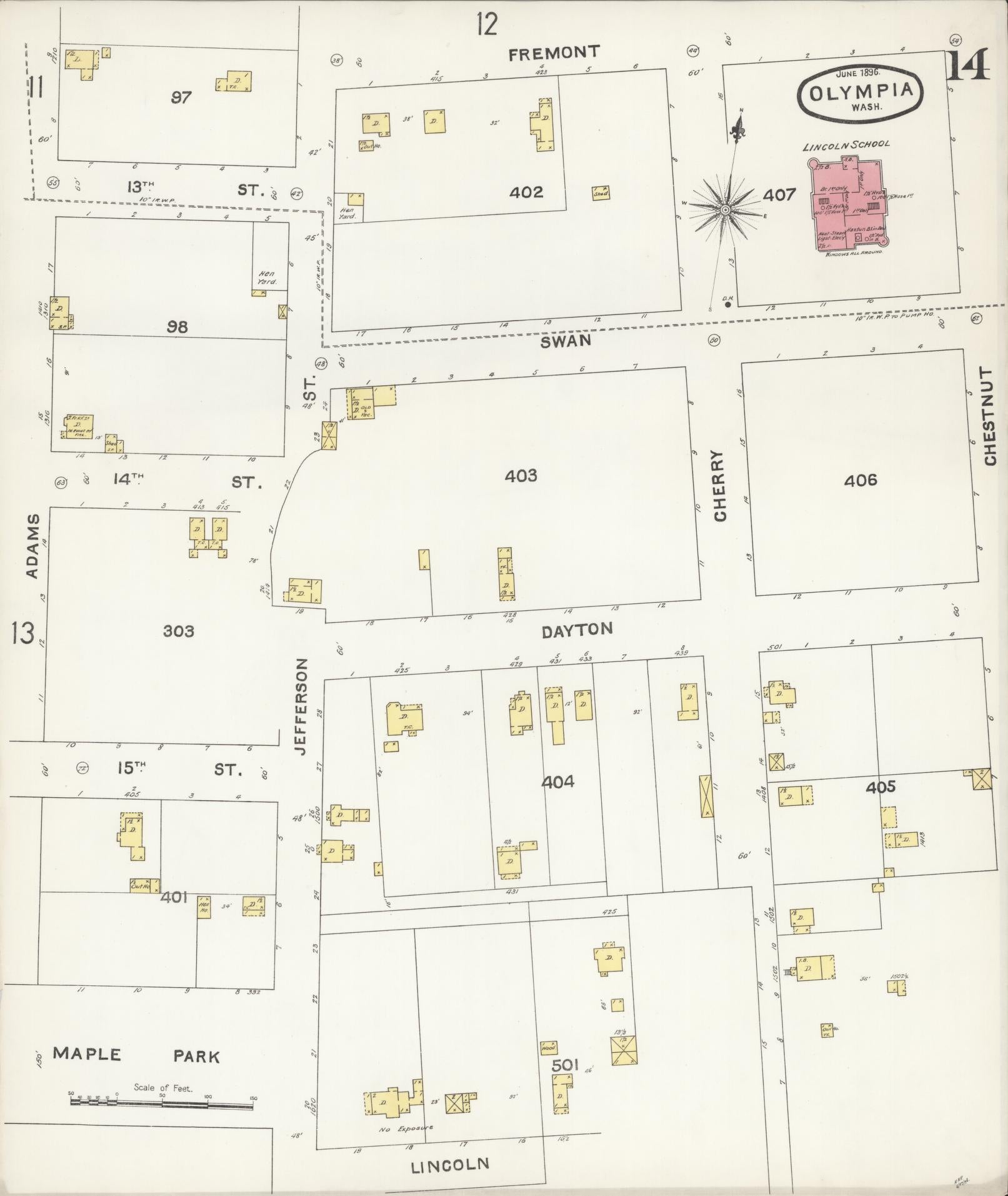 Sanborn Fire Insurance Map from Olympia, Thurston County, Washington (1896), Sheet #0014 - Complete Map Set gallery image, historic Sanborn map, vintage wall art, Washington Washington