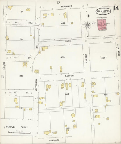 Sanborn Fire Insurance Map from Olympia, Thurston County, Washington (1896), Sheet #0014 - Complete Map Set gallery image, historic Sanborn map, vintage wall art, Washington Washington