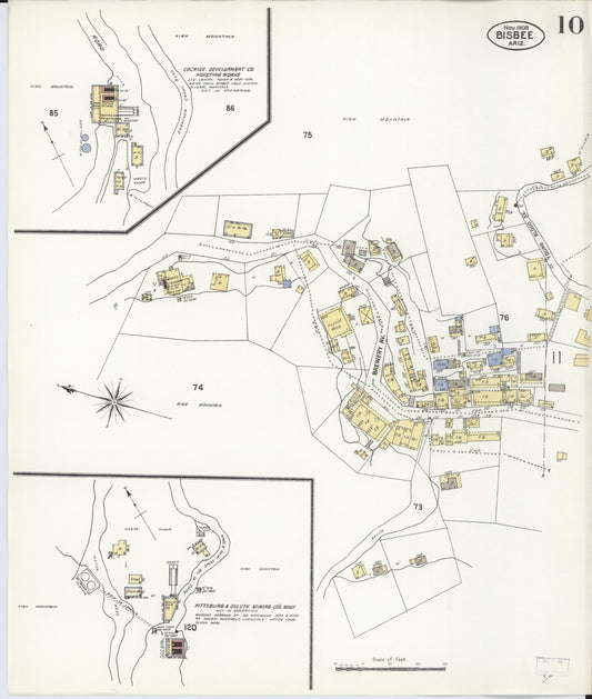 Sanborn Fire Insurance Map from Bisbee, Cochise County, Arizona (1908), Sheet #0010 - Historic Sanborn Fire Insurance Map Print, vintage old map wall art, antique decor, genealogy gift, Arizona Arizona map