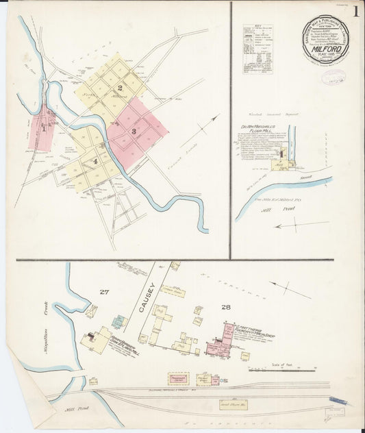 Sanborn Fire Insurance Map from Milford, Kent And Sussex Counties, Delaware (1885), Sheet #0001 - Historic Sanborn Fire Insurance Map Print, vintage old map wall art, antique decor, genealogy gift, Delaware Delaware map