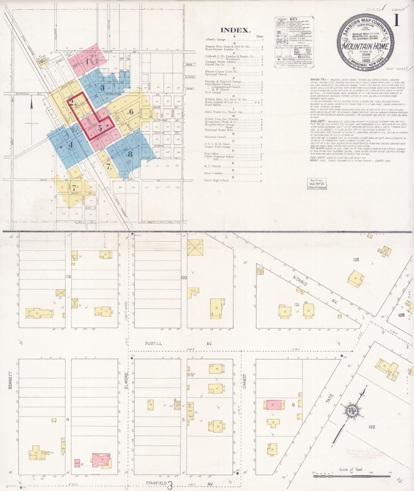 Sanborn Fire Insurance Map from Mountain Home, Elmore County, Idaho (1920), Sheet #0001 - Complete Map Set gallery image, historic Sanborn map, vintage wall art, Idaho Idaho