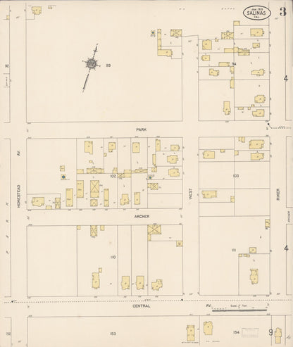 Sanborn Fire Insurance Map from Salinas, Monterey County, California (1913), Sheet #0003 - Complete Map Set gallery image, historic Sanborn map, vintage wall art, California California