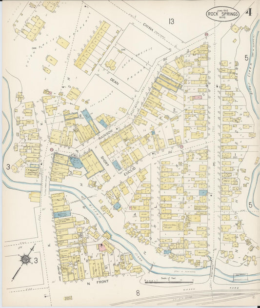Sanborn Fire Insurance Map from Rock Springs, Sweetwater County, Wyoming (1912), Sheet #0004 - Historic Sanborn Fire Insurance Map Print, vintage old map wall art, antique decor, genealogy gift, Wyoming Wyoming map