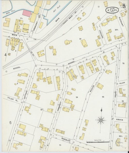 Sanborn Fire Insurance Map from Athol, Worcester County, Massachusetts (1896), Sheet #0005 - Historic Sanborn Fire Insurance Map Print, vintage old map wall art, antique decor, genealogy gift, Massachusetts Massachusetts map