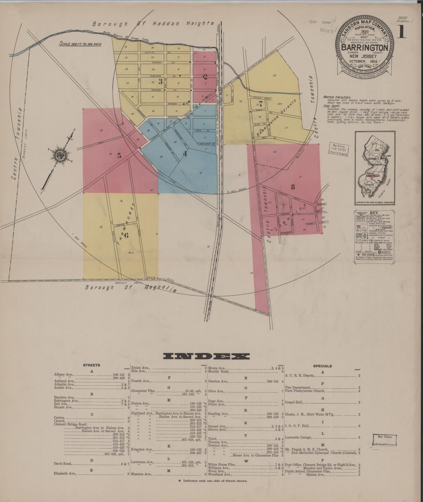 Sanborn Fire Insurance Map from Barrington, Camden County, New Jersey (1922), Sheet #0001 - Complete Map Set gallery image, historic Sanborn map, vintage wall art, New Jersey New Jersey