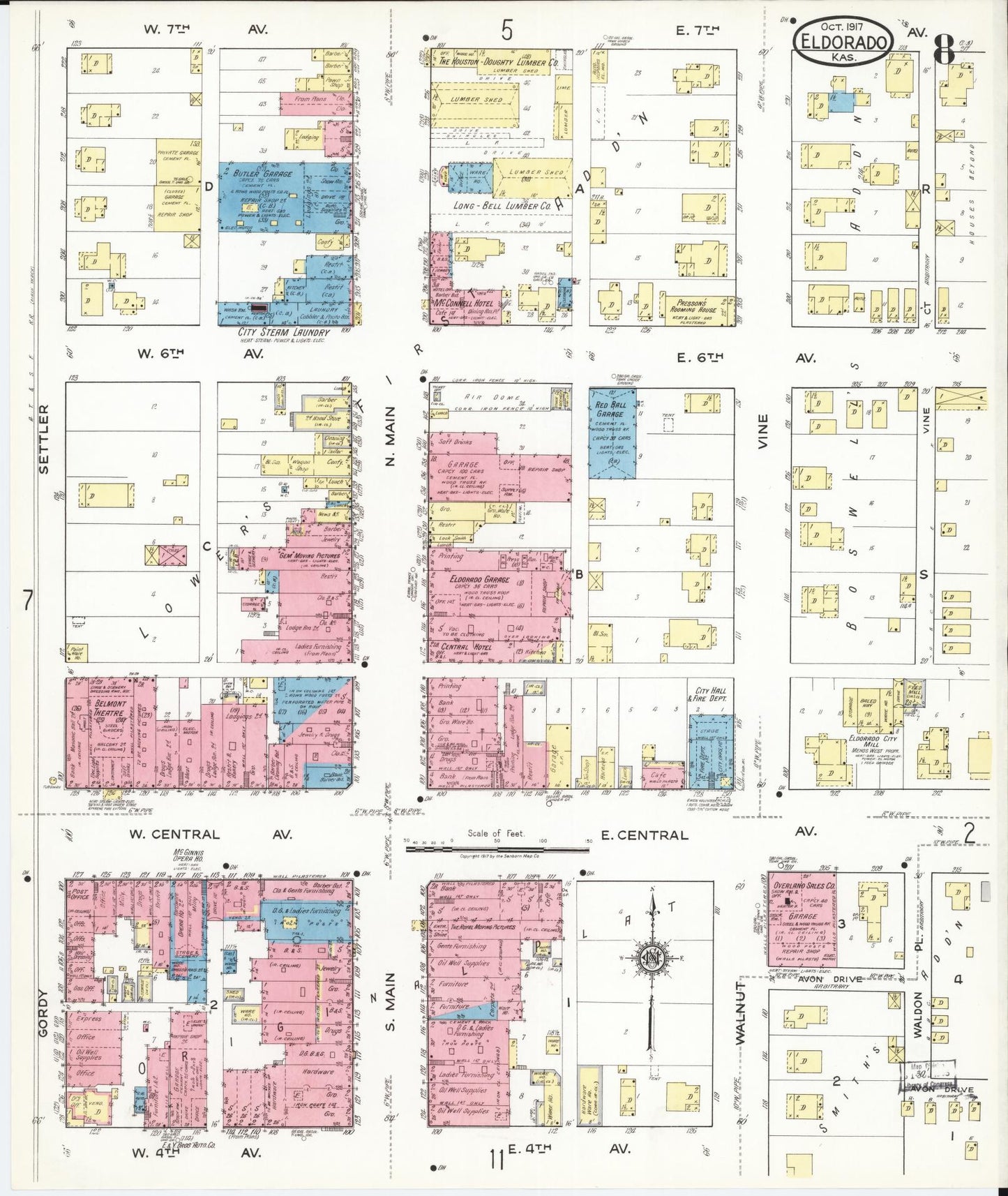 Sanborn Fire Insurance Map from El Dorado, Butler County, Kansas (1917), Sheet #0008 - Complete Map Set gallery image, historic Sanborn map, vintage wall art, Kansas Kansas
