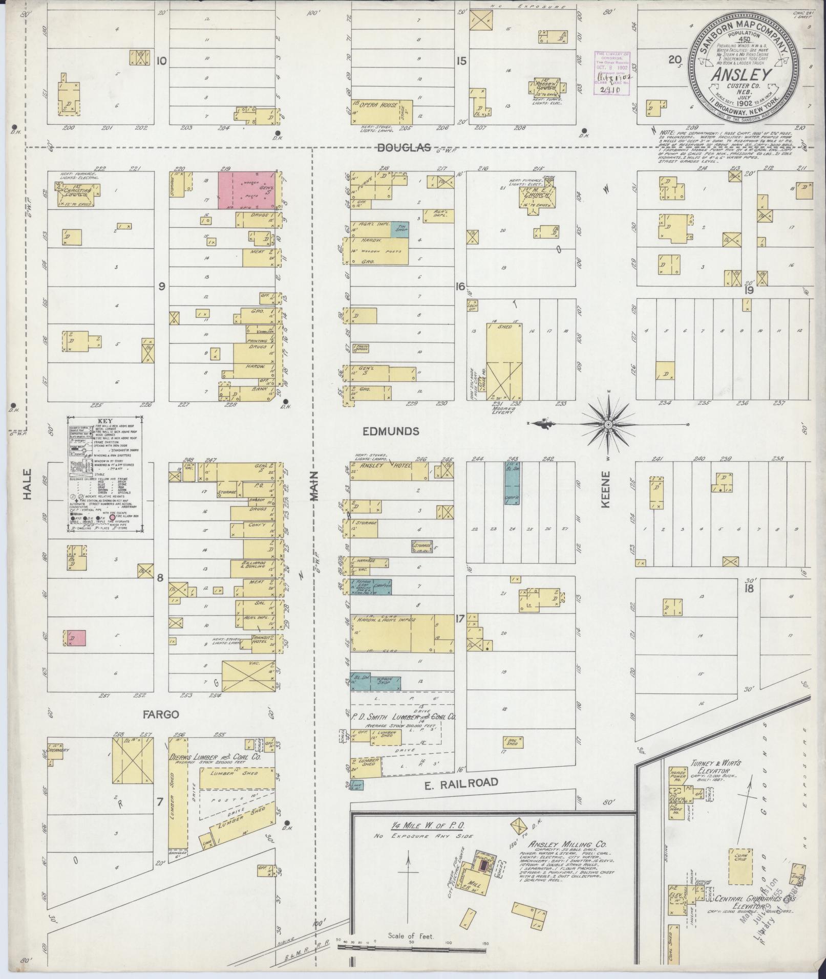 Sanborn Fire Insurance Map from Ansley, Custer County, Nebraska (1902), Sheet #0001 - Historic Sanborn Fire Insurance Map Print, vintage old map wall art, antique decor, genealogy gift, Nebraska Nebraska map