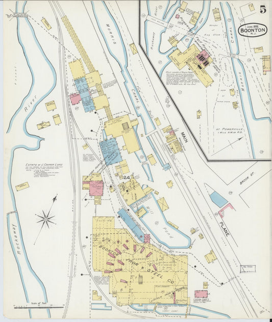 Sanborn Fire Insurance Map from Boonton, Morris County, New Jersey (1892), Sheet #0005 - Historic Sanborn Fire Insurance Map Print, vintage old map wall art, antique decor, genealogy gift, New Jersey New Jersey map