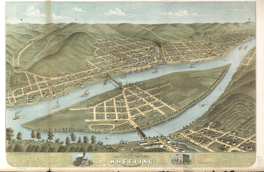 Bird's eye view of the city of Wheeling, West Virginia 1870. (1870) – Historic Bird’s-Eye View Panorama Print
