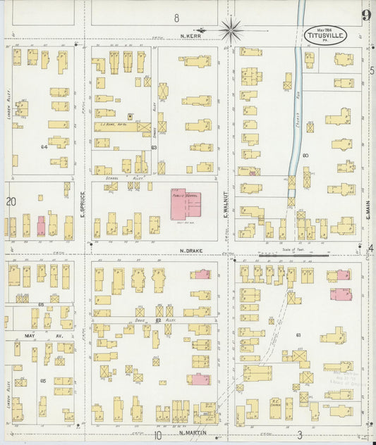 Sanborn Fire Insurance Map from Titusville, Crawford County, Pennsylvania (1904), Sheet #0009 - Historic Sanborn Fire Insurance Map Print, vintage old map wall art, antique decor, genealogy gift, Pennsylvania Pennsylvania map