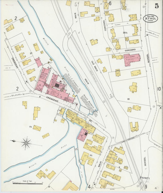 Sanborn Fire Insurance Map from Athol, Worcester County, Massachusetts (1905), Sheet #0005 - Historic Sanborn Fire Insurance Map Print, vintage old map wall art, antique decor, genealogy gift, Massachusetts Massachusetts map