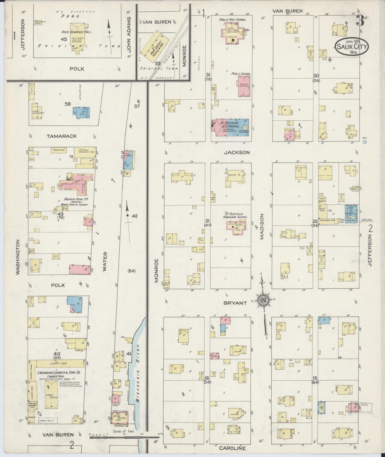 Sanborn Fire Insurance Map from Sauk City, Sauk County, Wisconsin (1915), Sheet #0003 - Historic Sanborn Fire Insurance Map Print, vintage old map wall art, antique decor, genealogy gift, Wisconsin Wisconsin map