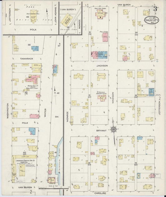Sanborn Fire Insurance Map from Sauk City, Sauk County, Wisconsin (1915), Sheet #0003 - Historic Sanborn Fire Insurance Map Print, vintage old map wall art, antique decor, genealogy gift, Wisconsin Wisconsin map