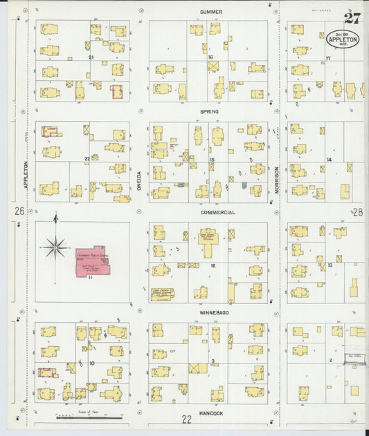 Sanborn Fire Insurance Map from Appleton, Outagamie County, Wisconsin (1901), Sheet #0027 - Historic Sanborn Fire Insurance Map Print, vintage old map wall art, antique decor, genealogy gift, Wisconsin Wisconsin map