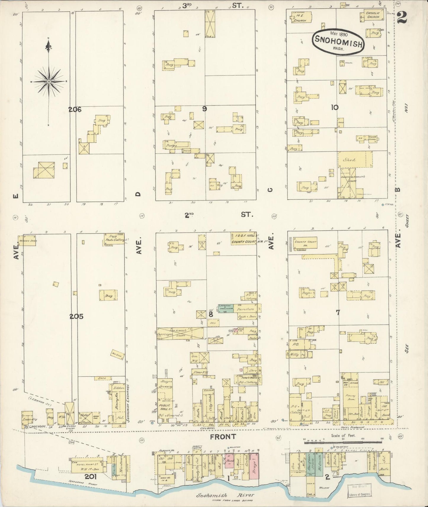 Sanborn Fire Insurance Map from Snohomish, Snohomish County, Washington (1890), Sheet #0002 - Complete Map Set gallery image, historic Sanborn map, vintage wall art, Washington Washington