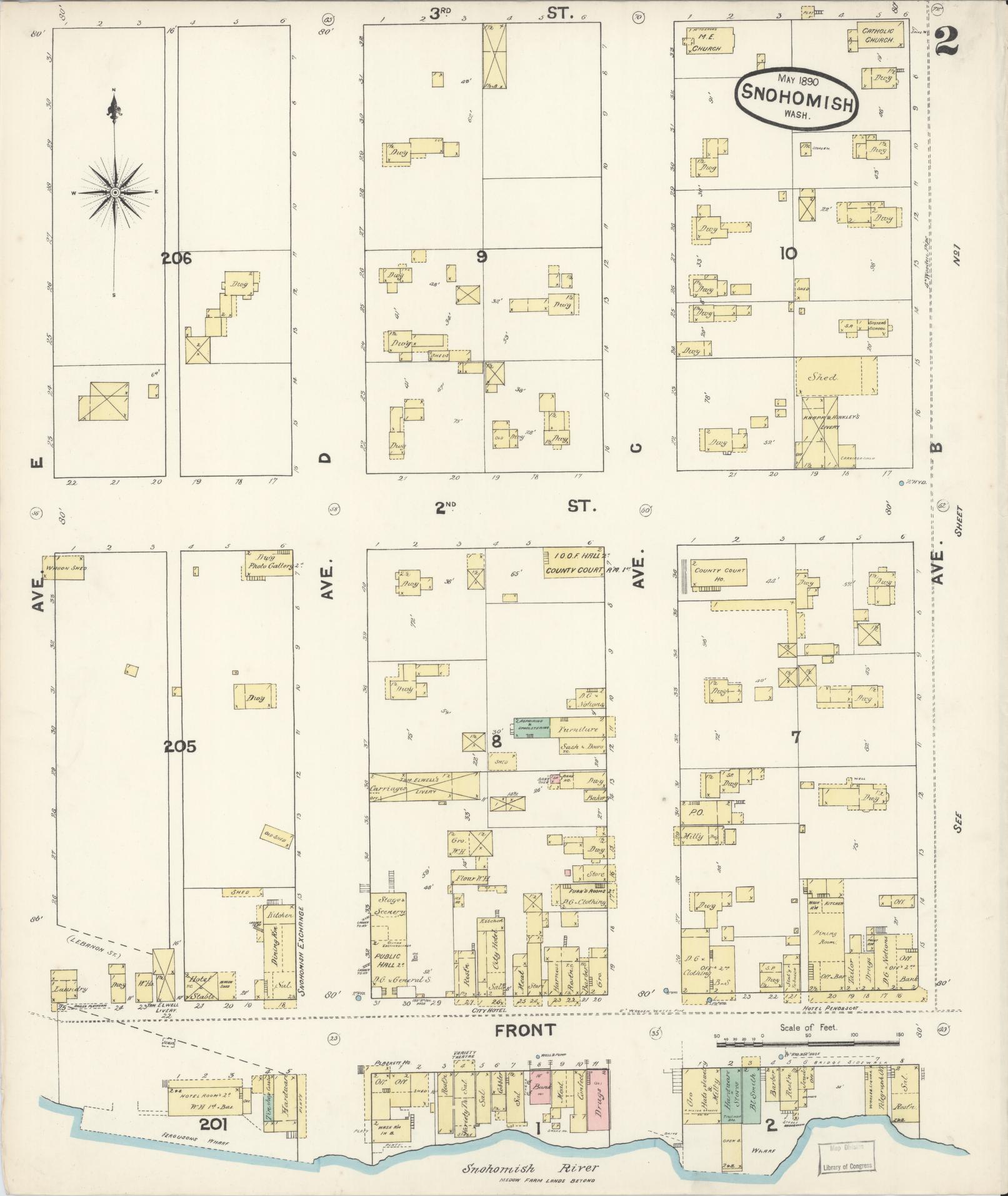 Sanborn Fire Insurance Map from Snohomish, Snohomish County, Washington (1890), Sheet #0002 - Complete Map Set gallery image, historic Sanborn map, vintage wall art, Washington Washington