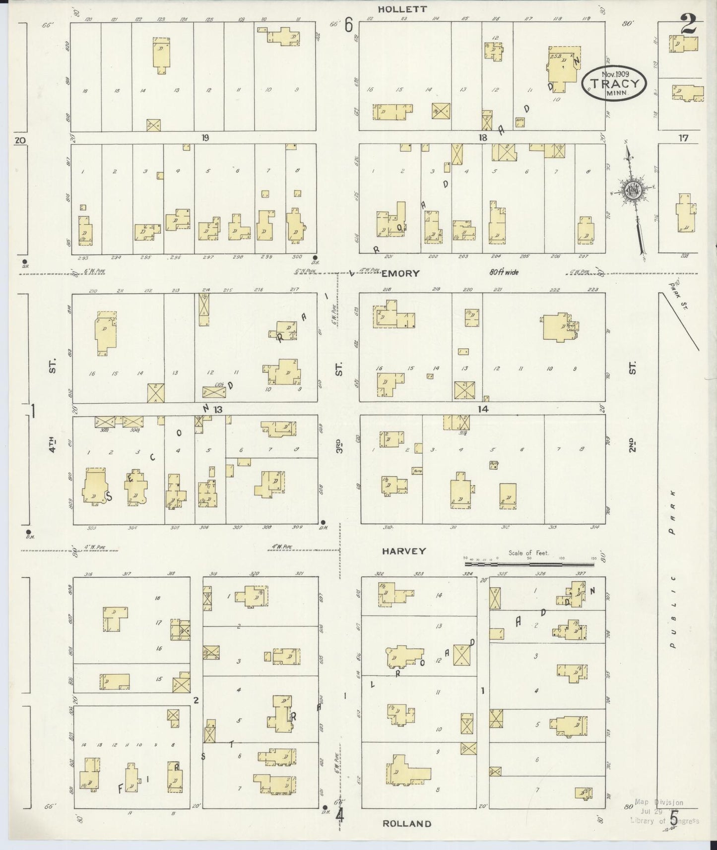 Sanborn Fire Insurance Map from Tracy, Lyon County, Minnesota (1909), Sheet #0002 - Historic Sanborn Fire Insurance Map Print, vintage old map wall art, antique decor, genealogy gift, Minnesota Minnesota map