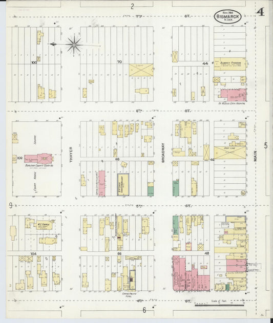 Sanborn Fire Insurance Map from Bismarck, Burleigh County, North Dakota (1904), Sheet #0004 - Historic Sanborn Fire Insurance Map Print, vintage old map wall art, antique decor, genealogy gift, North Dakota North Dakota map