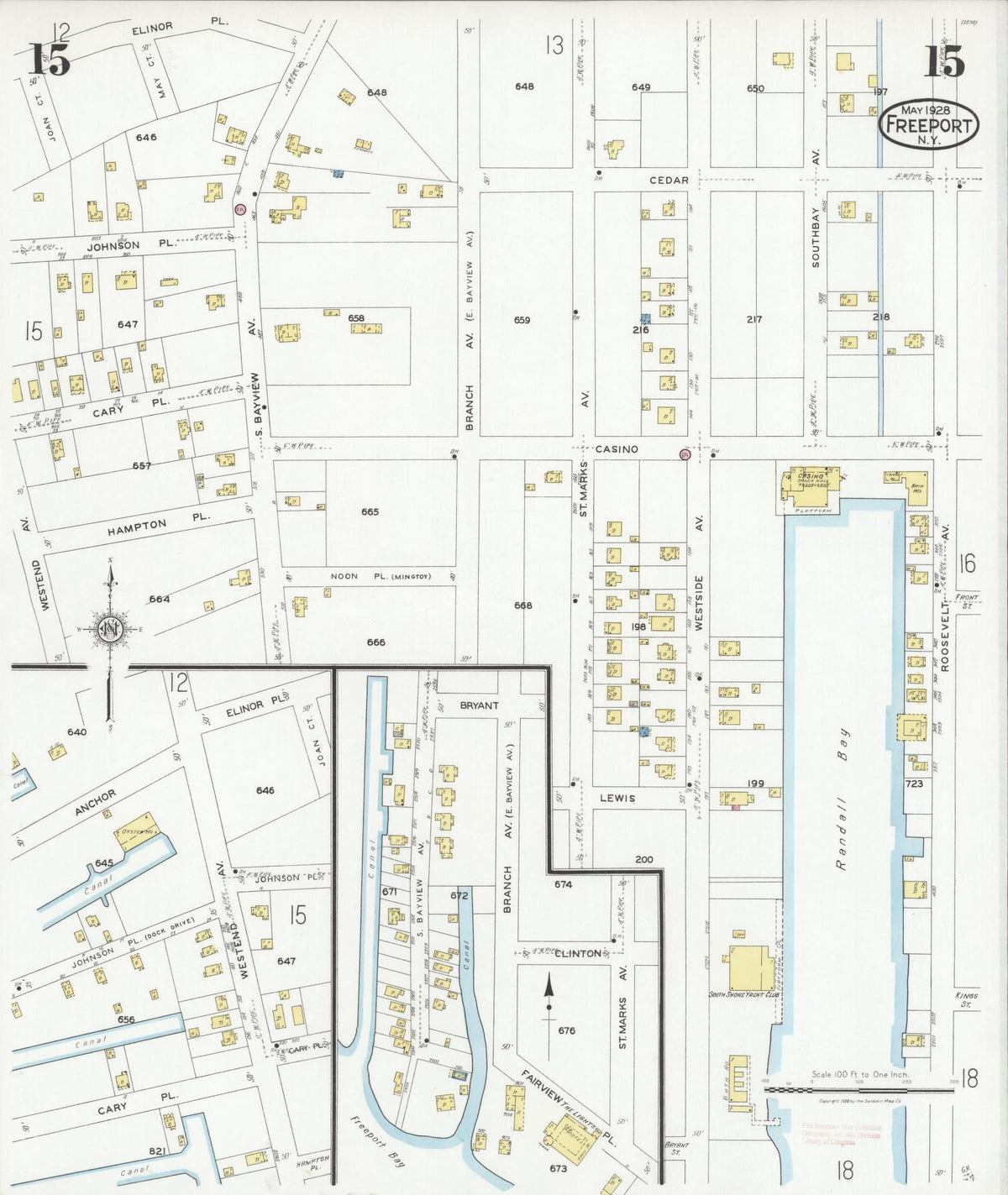 Sanborn Fire Insurance Map from Freeport, Nassau County, New York (1928), Sheet #0015 - Complete Map Set gallery image, historic Sanborn map, vintage wall art, New York New York