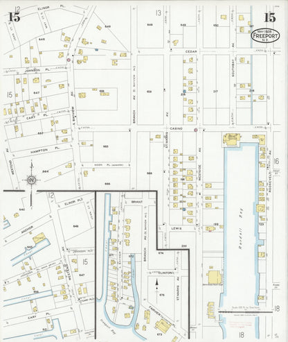 Sanborn Fire Insurance Map from Freeport, Nassau County, New York (1928), Sheet #0015 - Complete Map Set gallery image, historic Sanborn map, vintage wall art, New York New York
