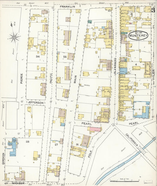 Sanborn Fire Insurance Map from Monterey, Monterey County, California (1892), Sheet #0003 - Historic Sanborn Fire Insurance Map Print, vintage old map wall art, antique decor, genealogy gift, California California map