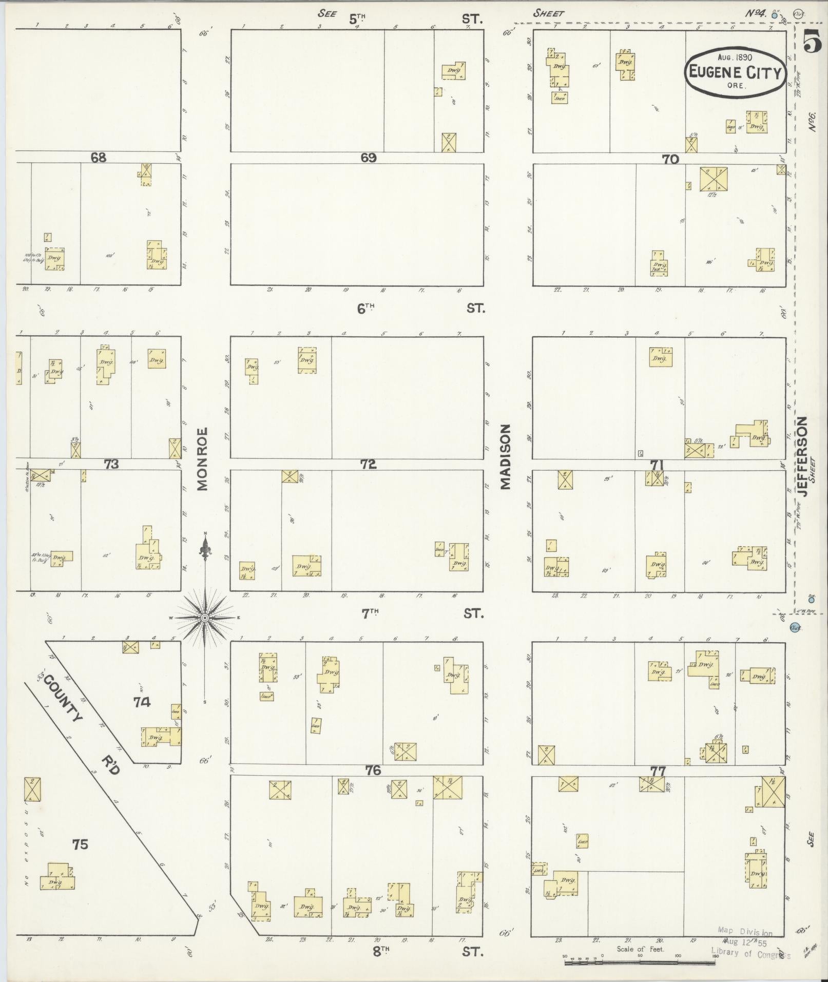 Sanborn Fire Insurance Map from Eugene, Lane County, Oregon (1890), Sheet #0005 - Complete Map Set gallery image, historic Sanborn map, vintage wall art, Oregon Oregon