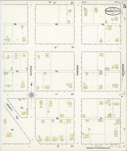 Sanborn Fire Insurance Map from Eugene, Lane County, Oregon (1890), Sheet #0005 - Complete Map Set gallery image, historic Sanborn map, vintage wall art, Oregon Oregon