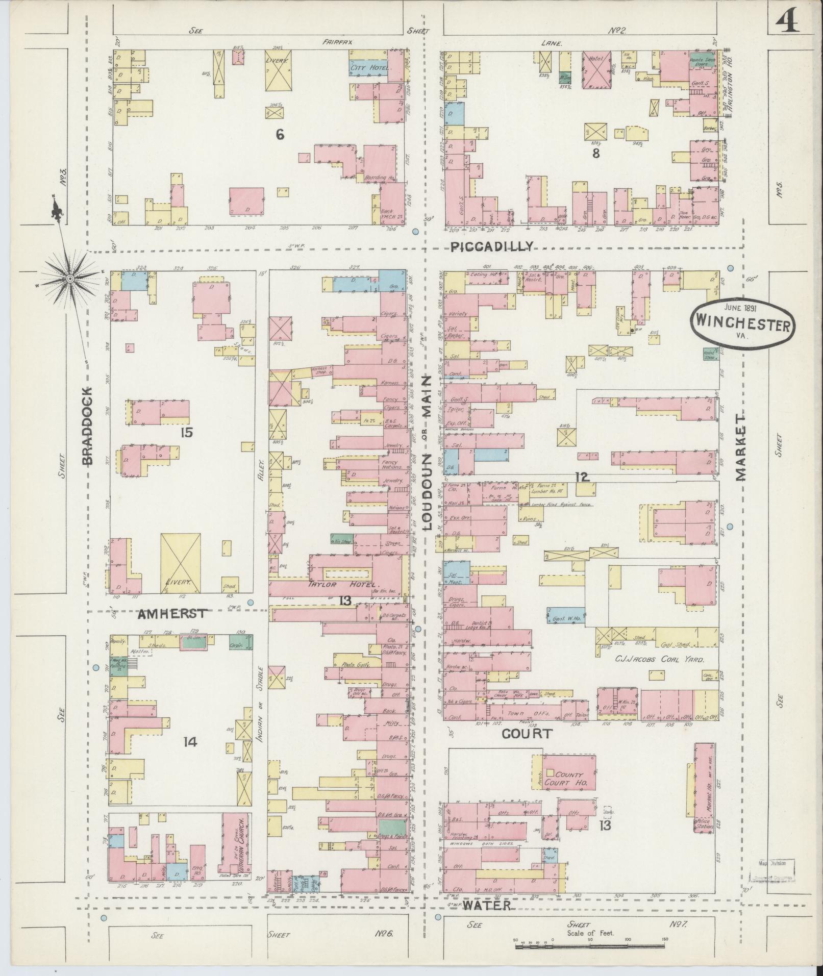 Sanborn Fire Insurance Map from Winchester, Independent Cities, Virginia (1891), Sheet #0004 - Complete Map Set gallery image, historic Sanborn map, vintage wall art, Virginia Virginia