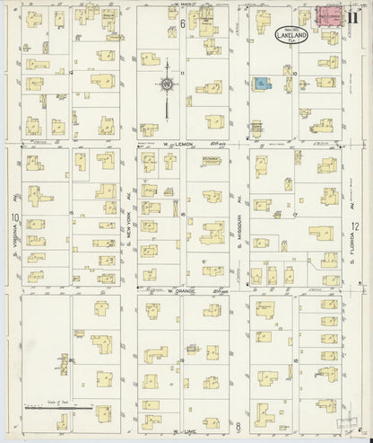 Sanborn Fire Insurance Map from Lakeland, Polk County, Florida (1913), Sheet #0011 - Historic Sanborn Fire Insurance Map Print, vintage old map wall art, antique decor, genealogy gift, Florida Florida map