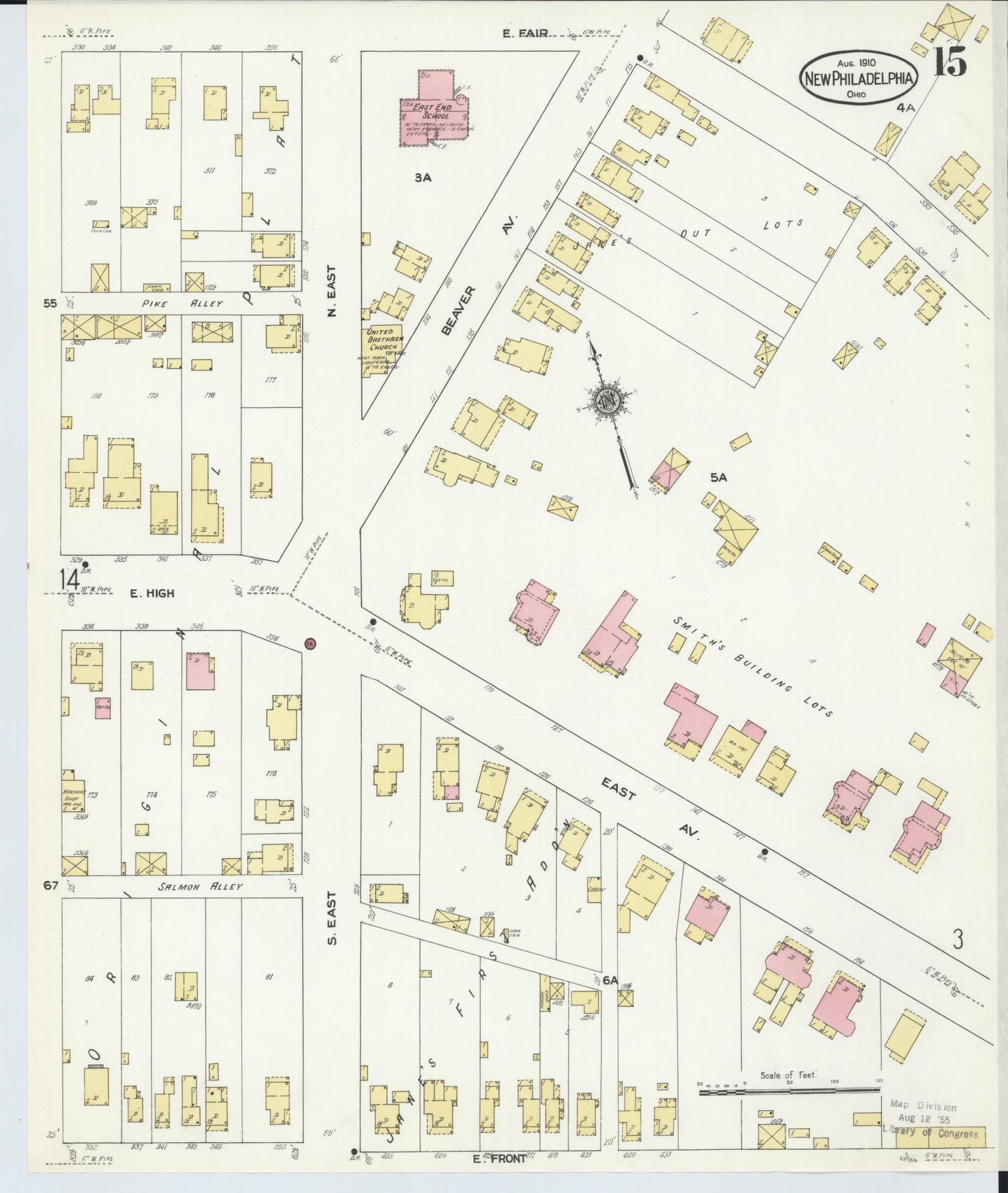Sanborn Fire Insurance Map from New Philadelphia, Tuscarawas County, Ohio (1910), Sheet #0015 - Complete Map Set gallery image, historic Sanborn map, vintage wall art, Ohio Ohio