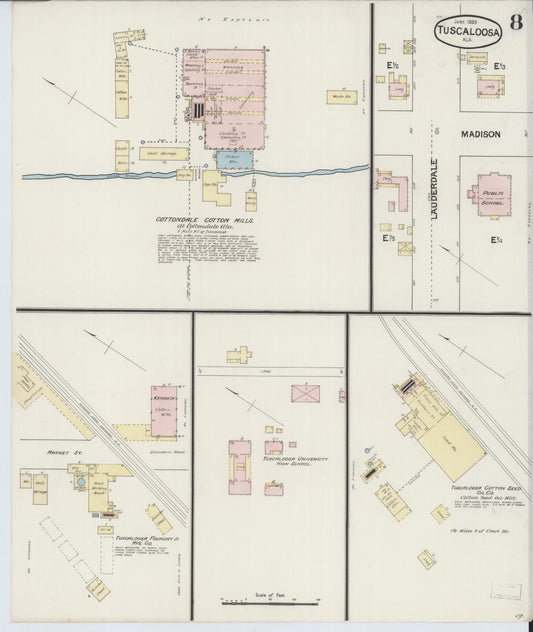 Sanborn Fire Insurance Map from Tuscaloosa, Tuscaloosa County, Alabama (1889), Sheet #0008 - Historic Sanborn Fire Insurance Map Print, vintage old map wall art, antique decor, genealogy gift, Alabama Alabama map