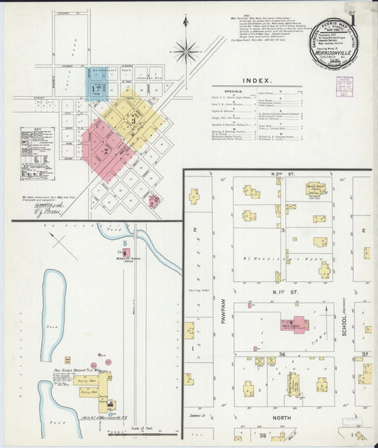 Sanborn Fire Insurance Map from Morrisonville, Christian County, Illinois (1901), Sheet #0001 - Historic Sanborn Fire Insurance Map Print, vintage old map wall art, antique decor, genealogy gift, Illinois Illinois map