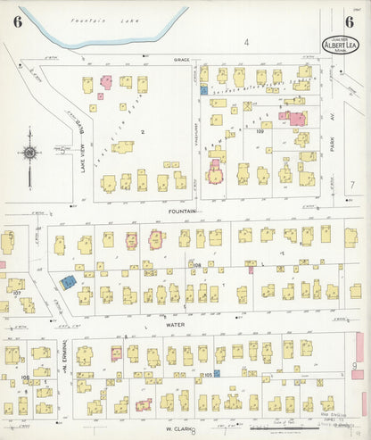 Sanborn Fire Insurance Map from Albert Lea, Freeborn County, Minnesota (1926), Sheet #0006 - Historic Sanborn Fire Insurance Map Print, vintage old map wall art, antique decor, genealogy gift, Minnesota Minnesota map