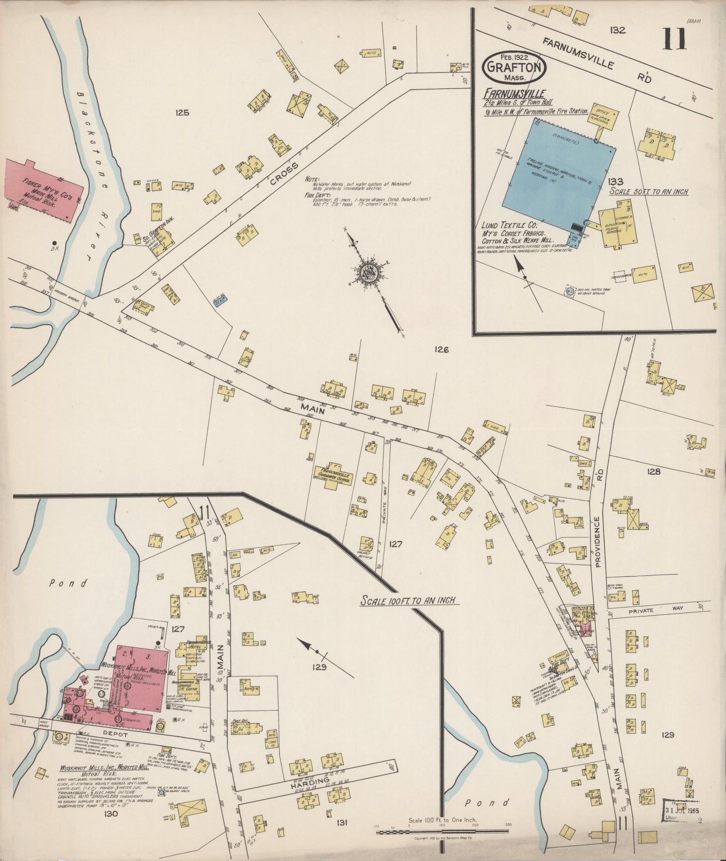 Sanborn Fire Insurance Map from Grafton, Worcester County, Massachusetts (1922), Sheet #0011 - Complete Map Set gallery image, historic Sanborn map, vintage wall art, Massachusetts Massachusetts