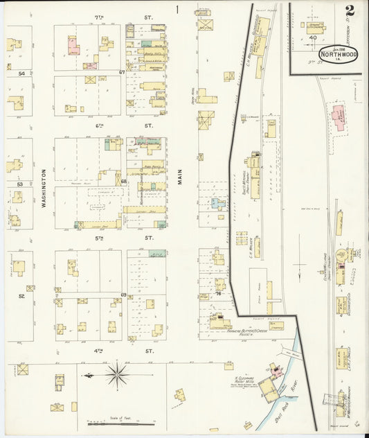 Sanborn Fire Insurance Map from Northwood, Worth County, Iowa (1896), Sheet #0002 - Historic Sanborn Fire Insurance Map Print, vintage old map wall art