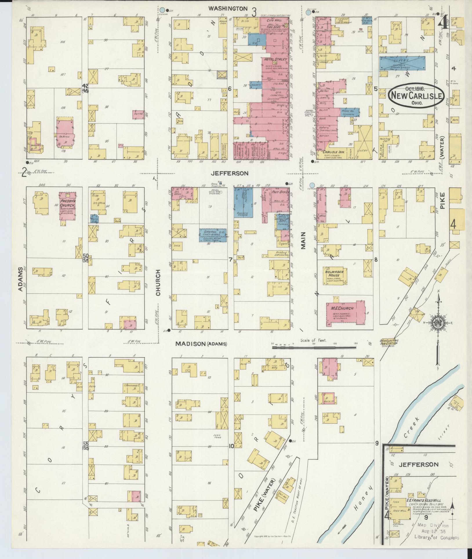 Sanborn Fire Insurance Map from New Carlisle, Clarke County, Ohio (1916), Sheet #0004 - Historic Sanborn Fire Insurance Map Print, vintage old map wall art, antique decor, genealogy gift, Ohio Ohio map