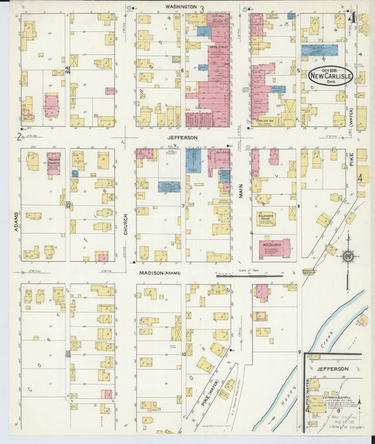 Sanborn Fire Insurance Map from New Carlisle, Clarke County, Ohio (1916), Sheet #0004 - Historic Sanborn Fire Insurance Map Print, vintage old map wall art, antique decor, genealogy gift, Ohio Ohio map