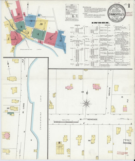 Sanborn Fire Insurance Map from Skaneateles, Onondaga County, New York (1909), Sheet #0001 - Complete Map Set gallery image, historic Sanborn map, vintage wall art, New York New York