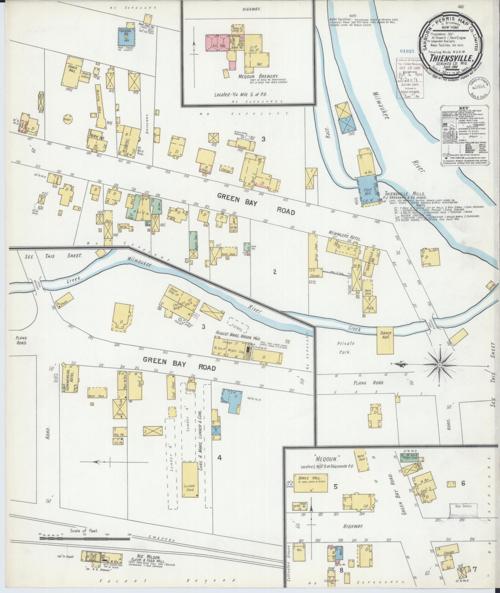 Sanborn Fire Insurance Map from Thiensville, Ozaukee County, Wisconsin (1900), Sheet #0001 - Historic Sanborn Fire Insurance Map Print, vintage old map wall art, antique decor, genealogy gift, Wisconsin Wisconsin map