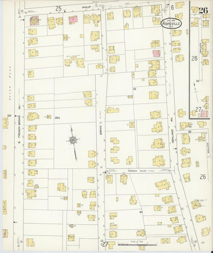 Sanborn Fire Insurance Map from Asheville, Buncombe County, North Carolina (1913), Sheet #0026 - Historic Sanborn Fire Insurance Map Print, vintage old map wall art, antique decor, genealogy gift, North Carolina North Carolina map