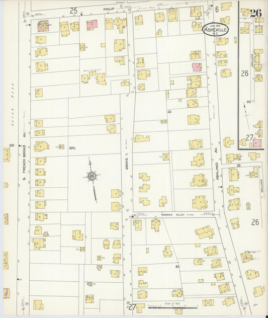 Sanborn Fire Insurance Map from Asheville, Buncombe County, North Carolina (1913), Sheet #0026 - Historic Sanborn Fire Insurance Map Print, vintage old map wall art, antique decor, genealogy gift, North Carolina North Carolina map