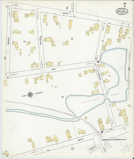 Sanborn Fire Insurance Map from Milford, Hillsborough County, New Hampshire (1912), Sheet #0007 - Historic Sanborn Fire Insurance Map Print, vintage old map wall art, antique decor, genealogy gift, New Hampshire New Hampshire map