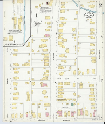 Sanborn Fire Insurance Map from Galion, Crawford County, Ohio (1907), Sheet #0002 - Historic Sanborn Fire Insurance Map Print, vintage old map wall art, antique decor, genealogy gift, Ohio Ohio map