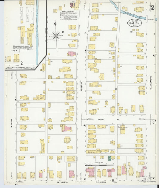 Sanborn Fire Insurance Map from Galion, Crawford County, Ohio (1907), Sheet #0002 - Historic Sanborn Fire Insurance Map Print, vintage old map wall art, antique decor, genealogy gift, Ohio Ohio map
