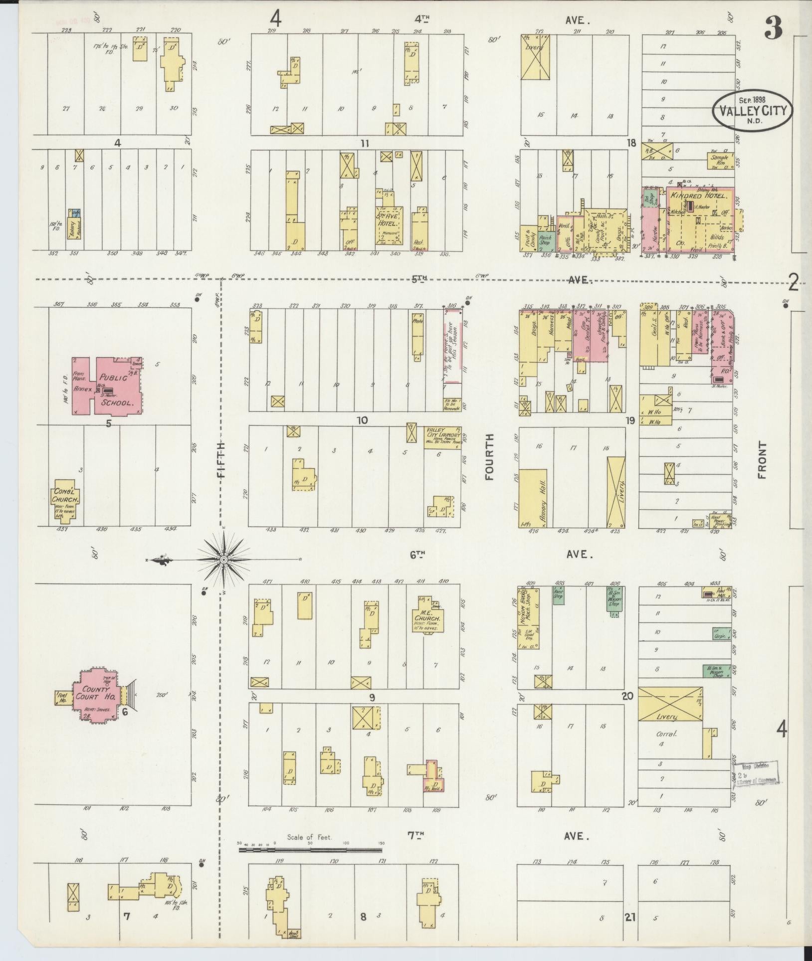 Sanborn Fire Insurance Map from Valley City, Barnes County, North Dakota (1898), Sheet #0003 - Complete Map Set gallery image, historic Sanborn map, vintage wall art, North Dakota North Dakota