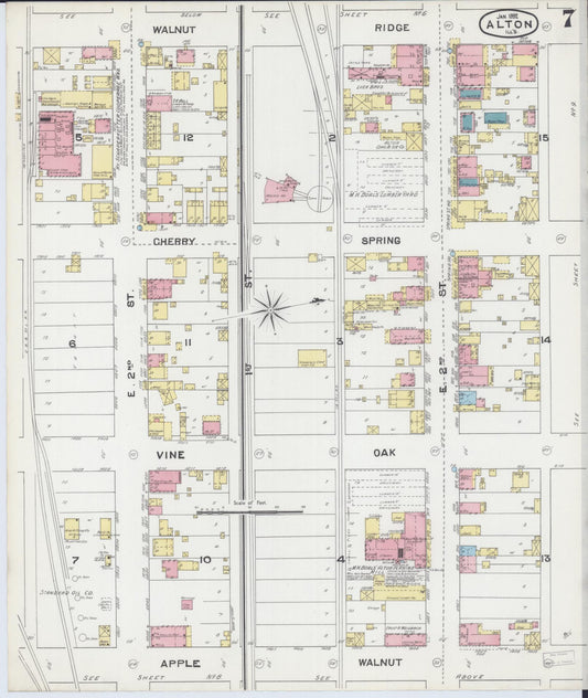 Sanborn Fire Insurance Map from Alton, Madison County, Illinois (1892), Sheet #0007 - Historic Sanborn Fire Insurance Map Print, vintage old map wall art, antique decor, genealogy gift, Illinois Illinois map