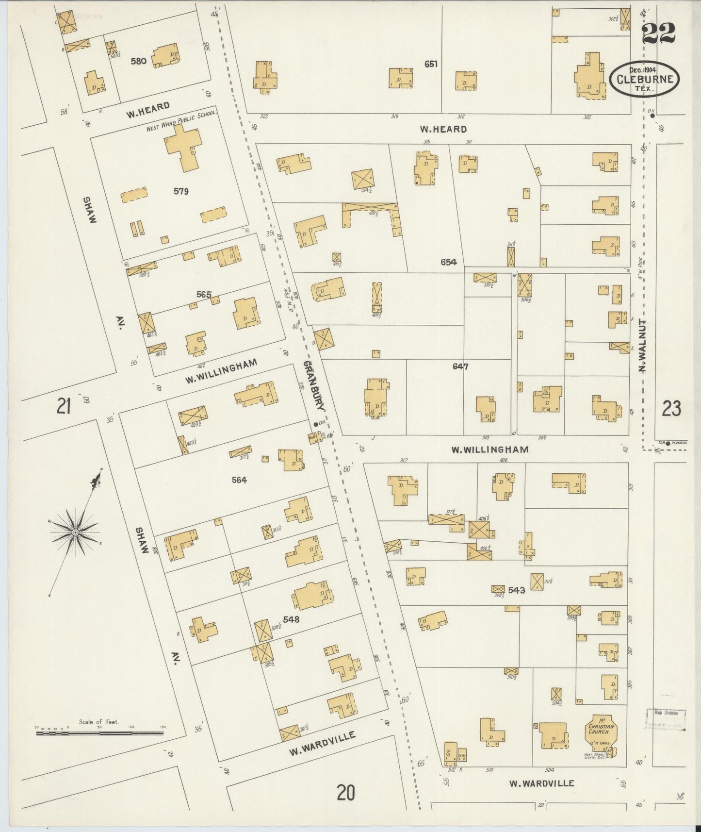 Sanborn Fire Insurance Map from Cleburne, Johnson County, Texas (1904), Sheet #0022 - Historic Sanborn Fire Insurance Map Print, vintage old map wall art, antique decor, genealogy gift, Texas Texas map